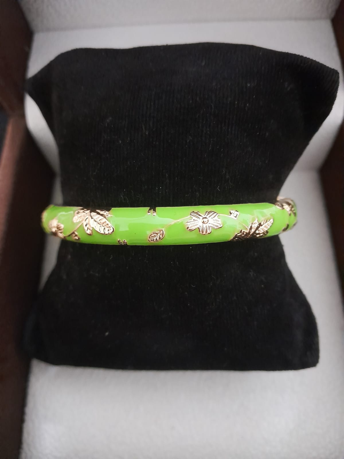 Meenakari Floral Open Lock Bangle- Mint & Golden
