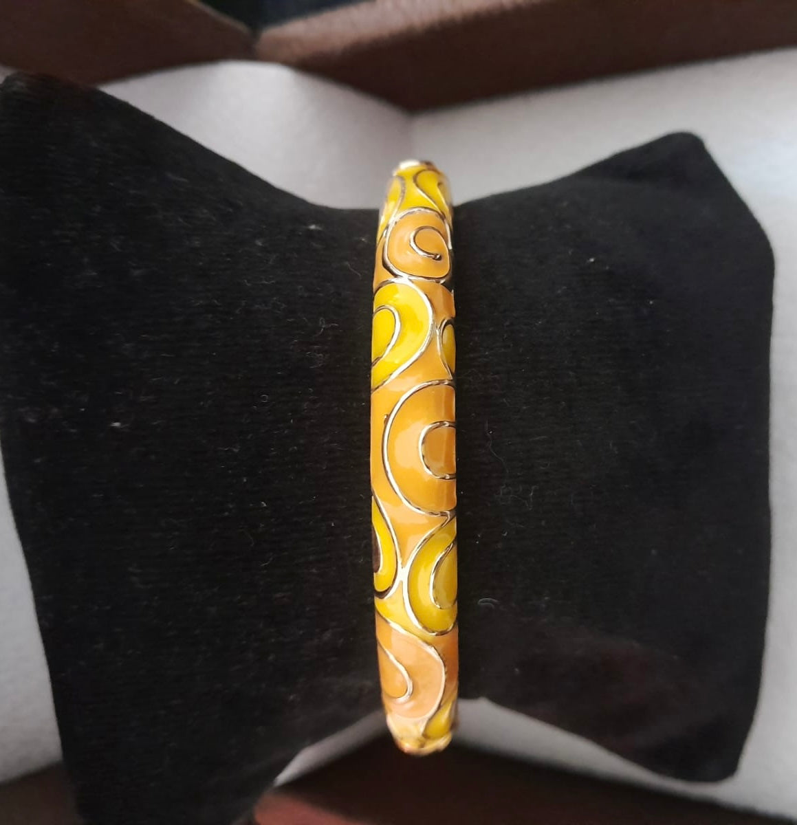 Meenakari Floral Open Lock Bangle- Mustard Yellow
