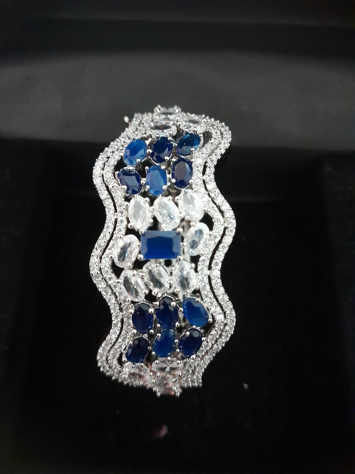 Silver Wave Luxe Bracelet- Royal Blue
